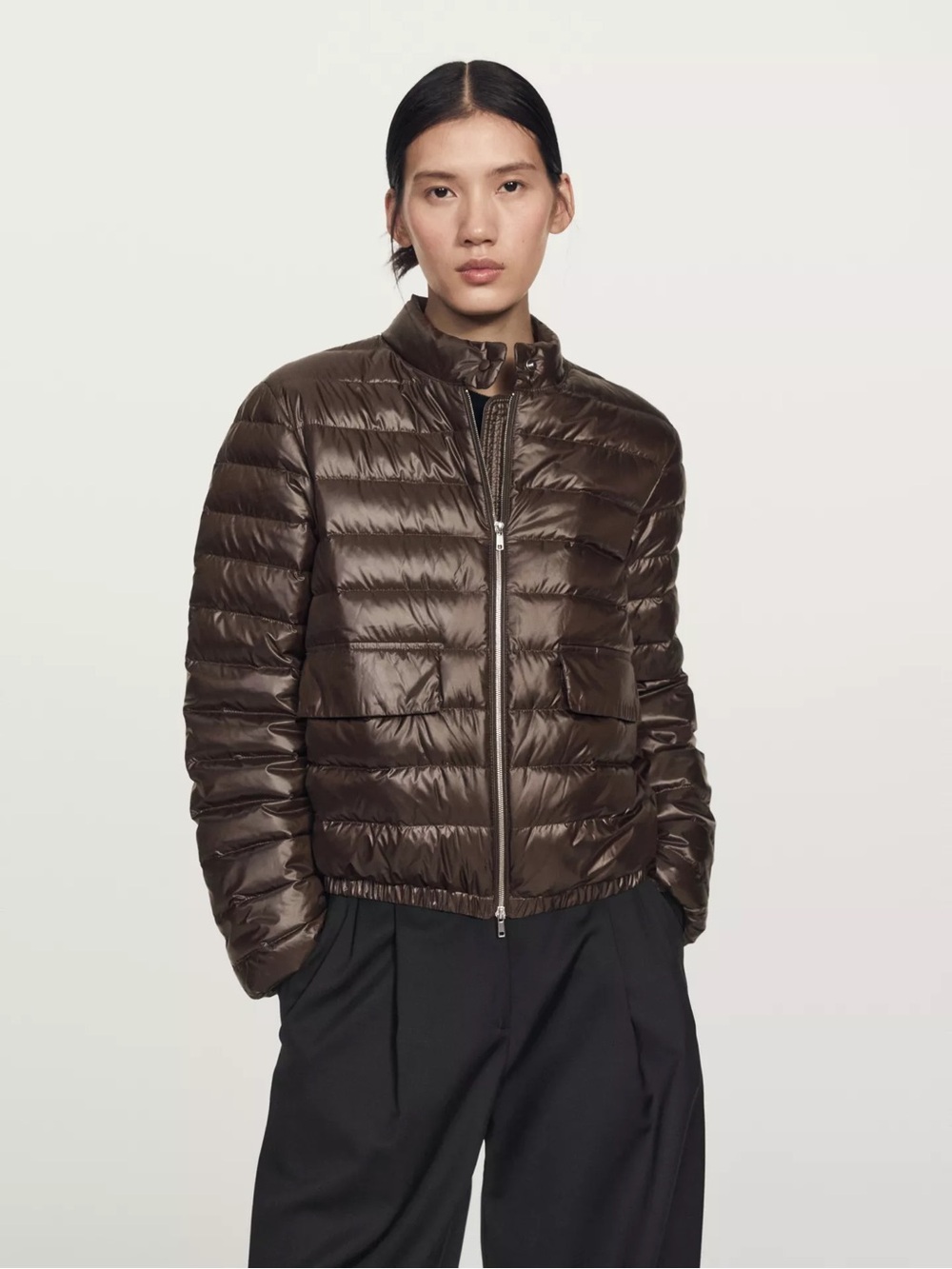 Massimo Dutri Quilted Lightweight Puffer Jacket in Brown